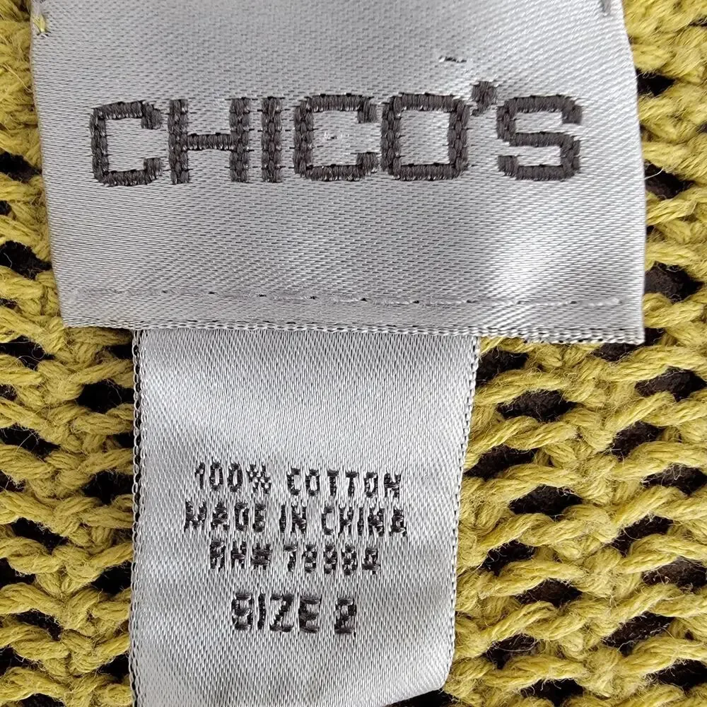 Chicos Green Sweater Open Weave Sz 2 (L 12) 100% Cotton Boho Cottagecore Casual